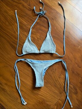 Zaful Light Blue Mesh Triangle String Bikini